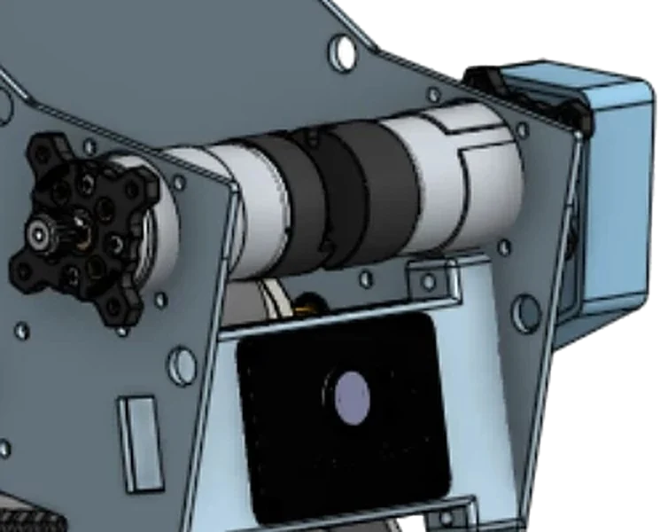 CAD render of the Limelight mounted on the front of the shooter