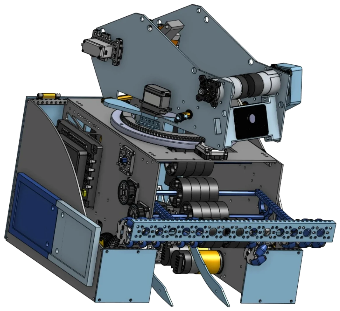 CAD render of GNCE Mercury's DECODE robot with its turret shooter